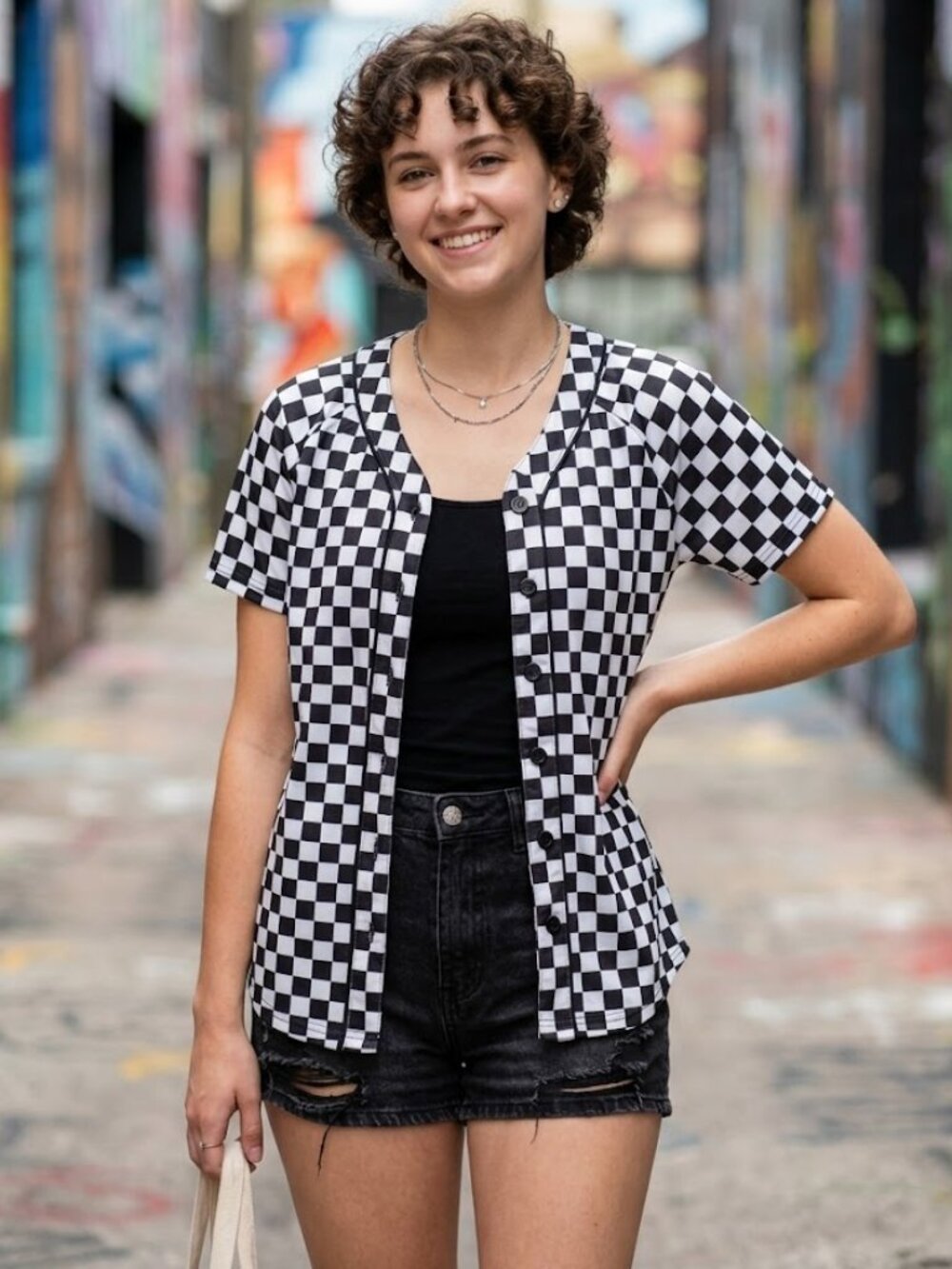 *3 FOR $9* Forever 21 Button Up Front Checkered Bowling Bowler Jersey Top Shirt